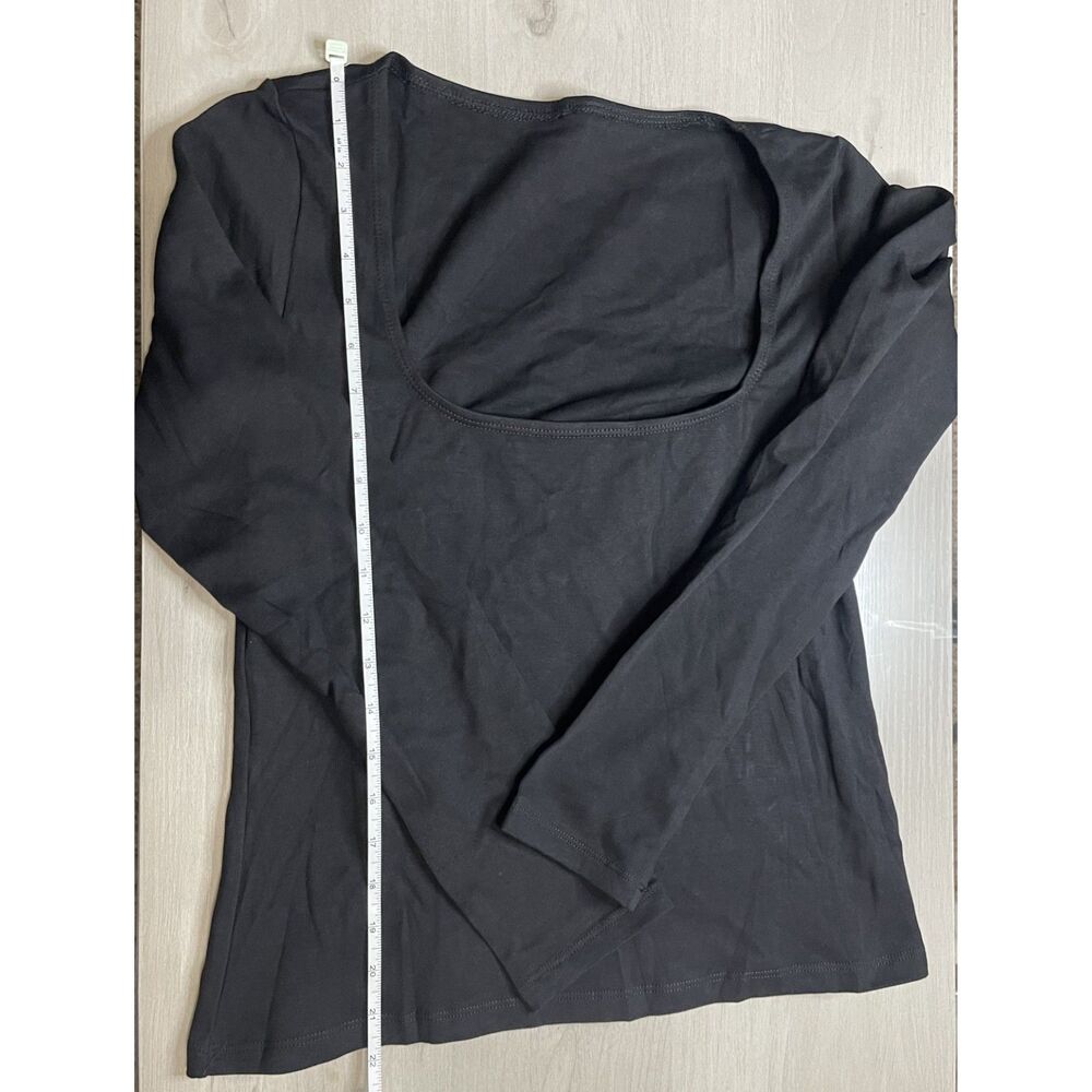 Women's Square Neck Long Sleeve Slim Fit Cotton Top Fall-Black